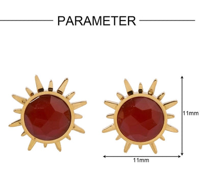 One Pack and Two Pairs Retro French Style Sun Plating Titanium Steel Natural Stone 14K Gold Plated Ear Studs