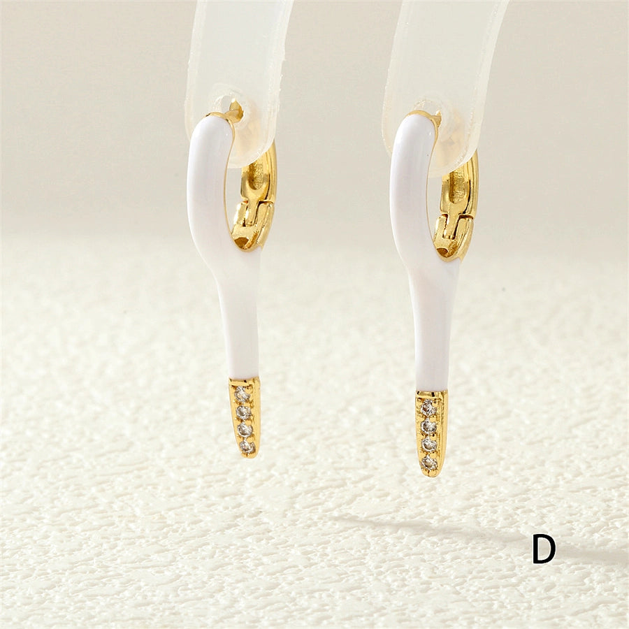 1 Pair IG Style Simple Style Commute Solid Color Enamel Inlay Copper Zircon 18K Gold Plated Earrings