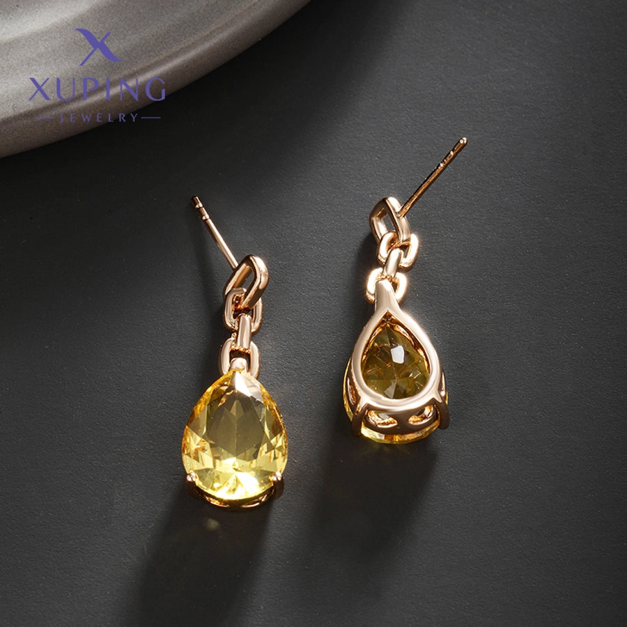 1 Pair Elegant Luxurious XUPING Water Droplets Plating Copper Artificial Gemstones 18K Gold Plated Drop Earrings