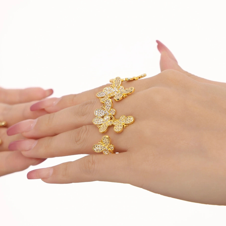Jewelry Elegant Luxurious Vacation Butterfly Copper Zircon 18K Gold Plated Rings