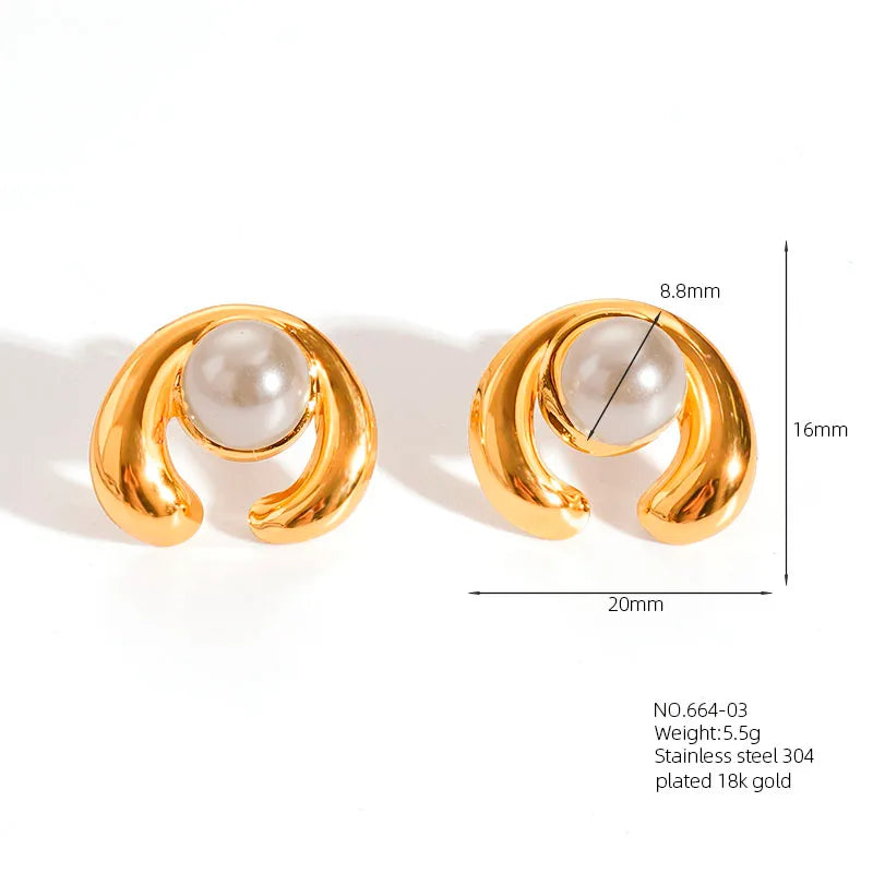 1 Pair Retro French Style Classic Style Geometric Flower 304 Stainless Steel Artificial Pearls 18K Gold Plated Imitation Gold  Ear Studs