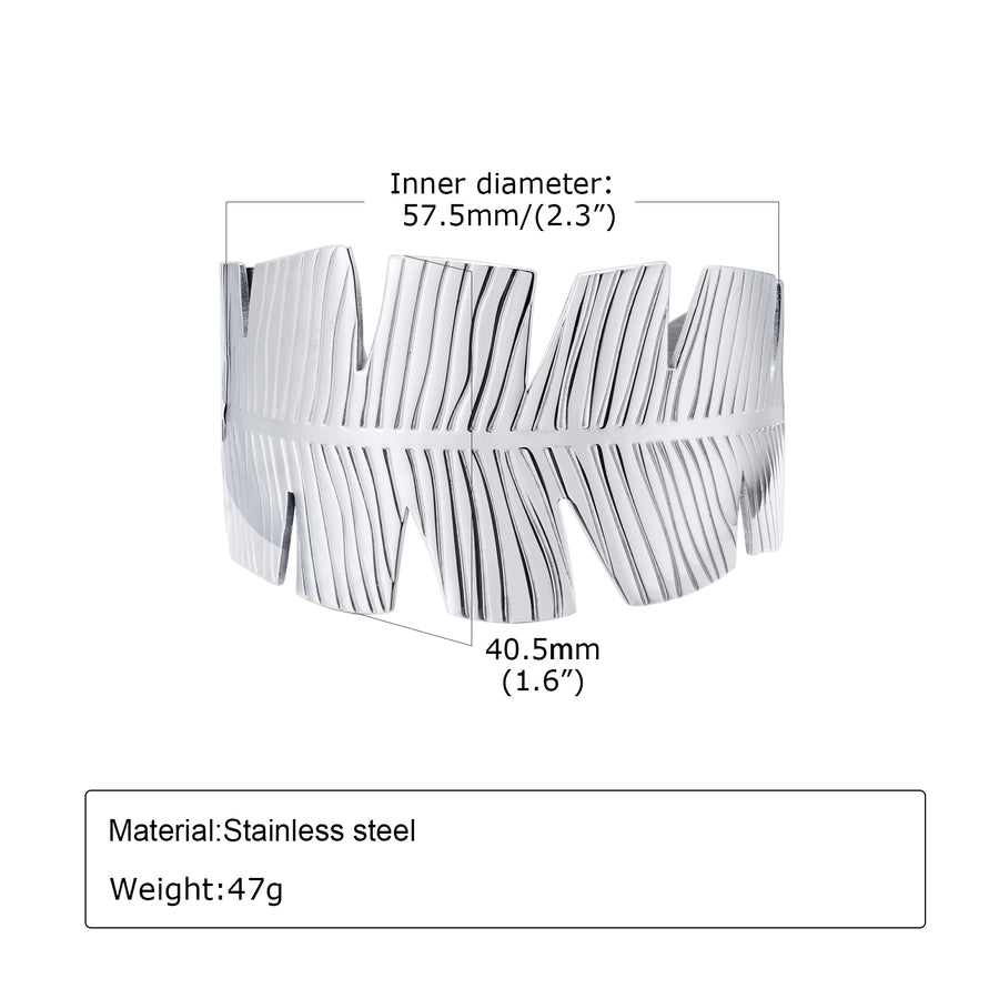 IG Style Exaggerated Classic Style Solid Color Feather Flower 201 Stainless Steel 18K Gold Plated Wide Bracelet In Bulk