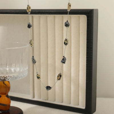 Copper cable chain Inlay Irregular Spotted stone Snowflake Obsidian Necklace