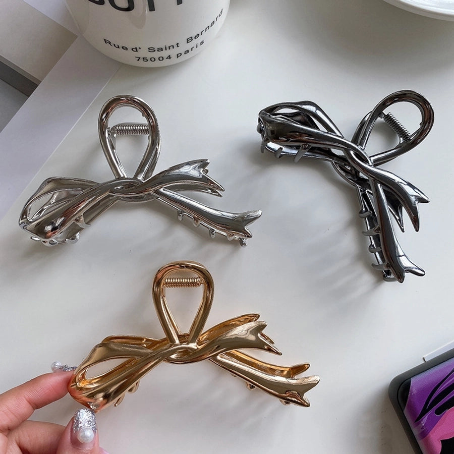 Ribbon bow hairpin for women  new back head clip shark clip high-end silver metal clip hairpin