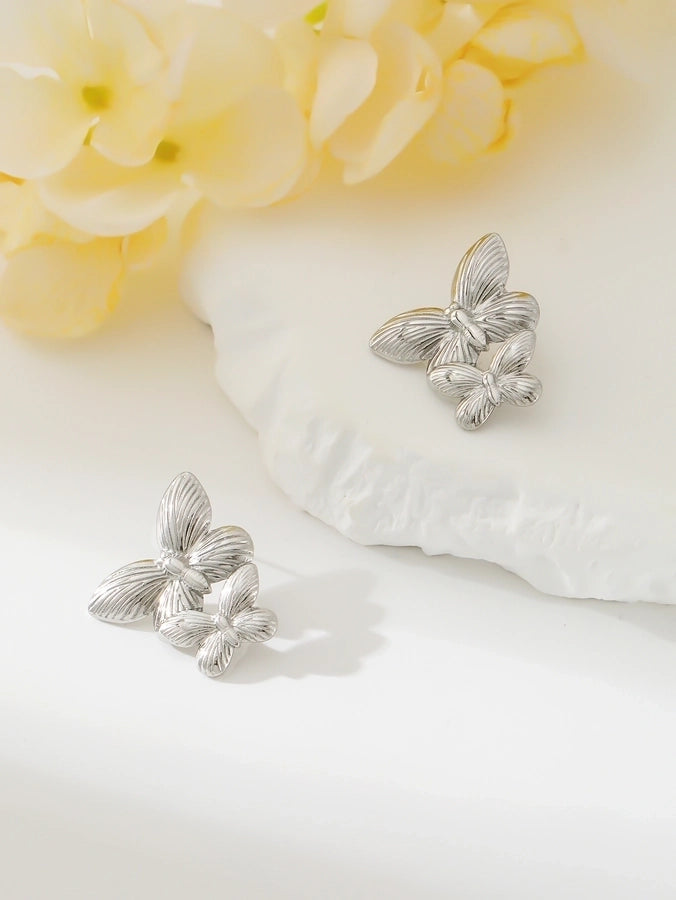 1 Pair Exaggerated Simple Style Oversized Flower Butterfly 304 Stainless Steel Ear Studs