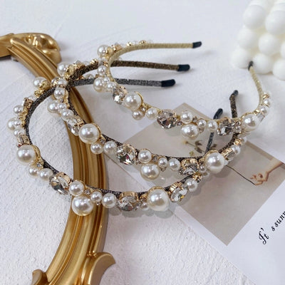 korean pearl wrapped full drill headband