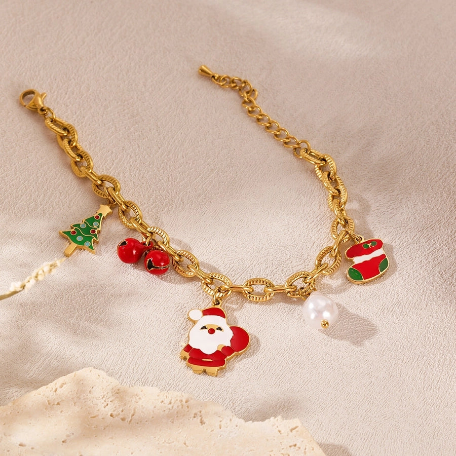 Simple Style Christmas Tree Santa Claus Christmas Socks 304 Stainless Steel cable chain Bracelets In Bulk