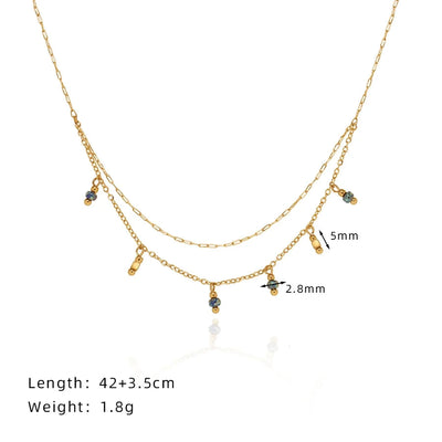 Jewelry Vintage Style Geometric 304 Stainless Steel natural stone 18K Gold Plated Beaded Plating Double Layer Necklaces