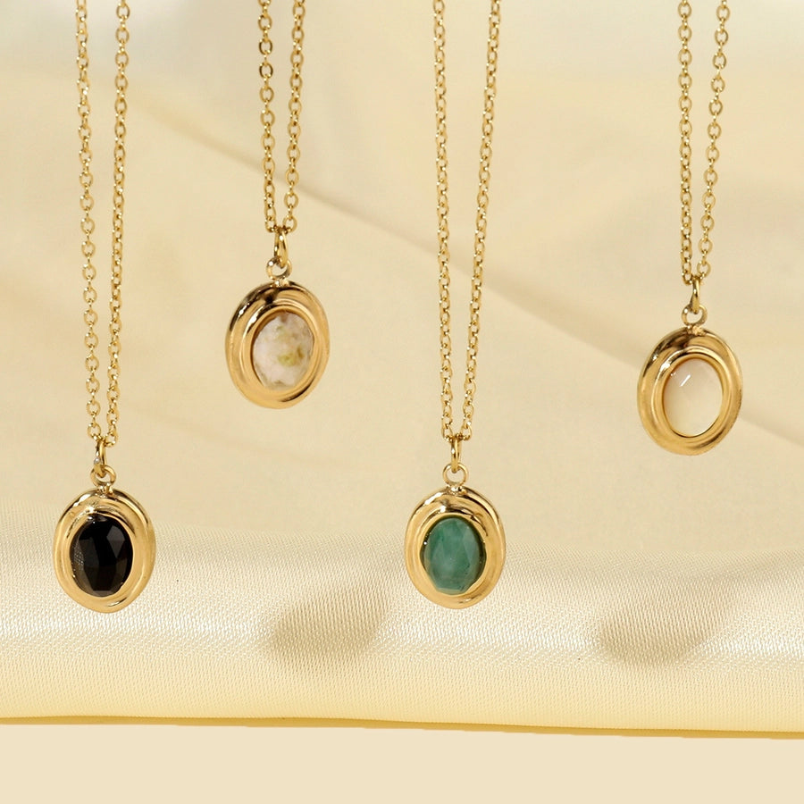 Jewelry Vintage Style Geometric Titanium Steel Natural Stone 14K Gold Plated Plating Pendant Necklace