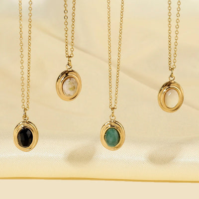 Jewelry Vintage Style Geometric Titanium Steel Natural Stone 14K Gold Plated Plating Pendant Necklace