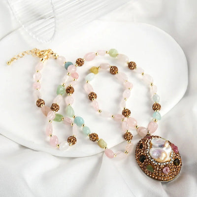 Vintage Style Vacation Geometric natural stone Beaded Chain Pendant Necklace In Bulk