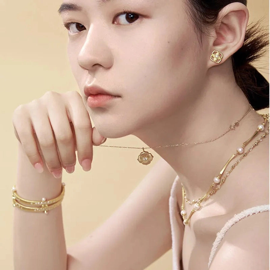 Alloy Copper Inlay Flower Birthstone Pendant Necklace