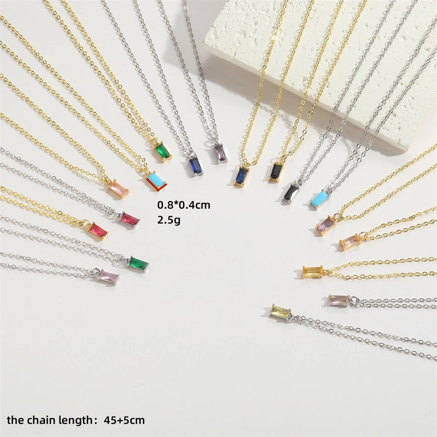 Copper 14K Gold Plated Inlay Rectangle Zircon Pendant Necklace