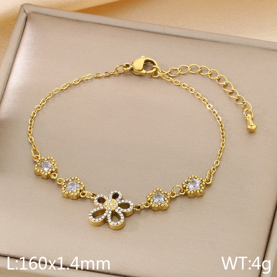 Vintage Style Streetwear Flower 304 Stainless Steel 18K Gold Plated Bracelets In Bulk