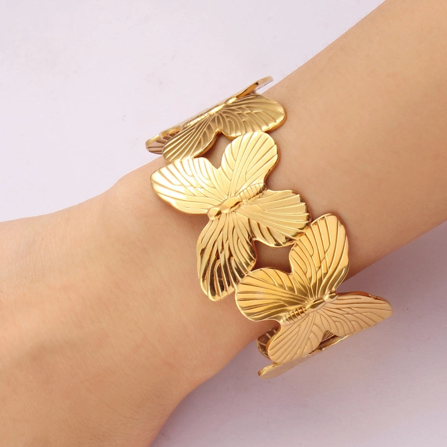 Elegant Butterfly 304 Stainless Steel 18K Gold Plated Bangle In Bulk