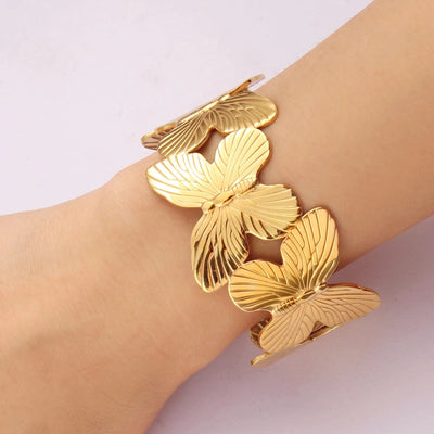 Elegant Butterfly 304 Stainless Steel 18K Gold Plated Bangle In Bulk