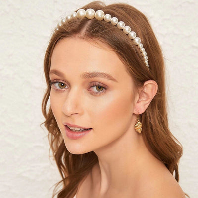 simple style round baroque pearls chain inlay pearl hair band