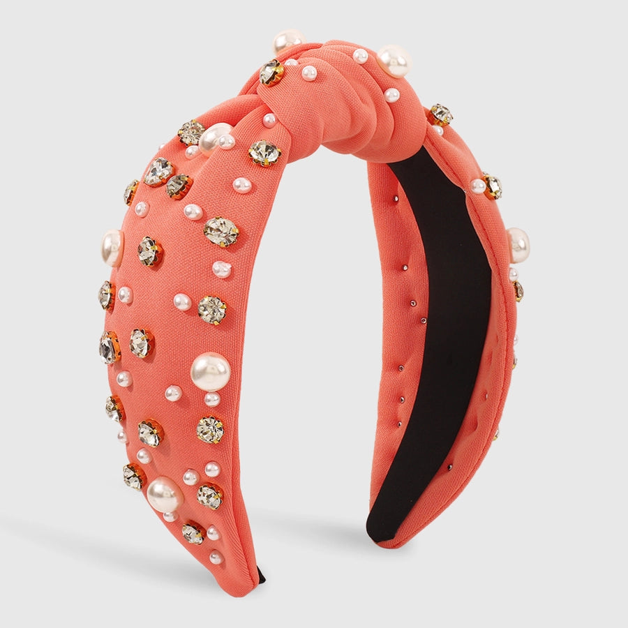 fashion solid color imitation pearl cloth rhinestone hair band