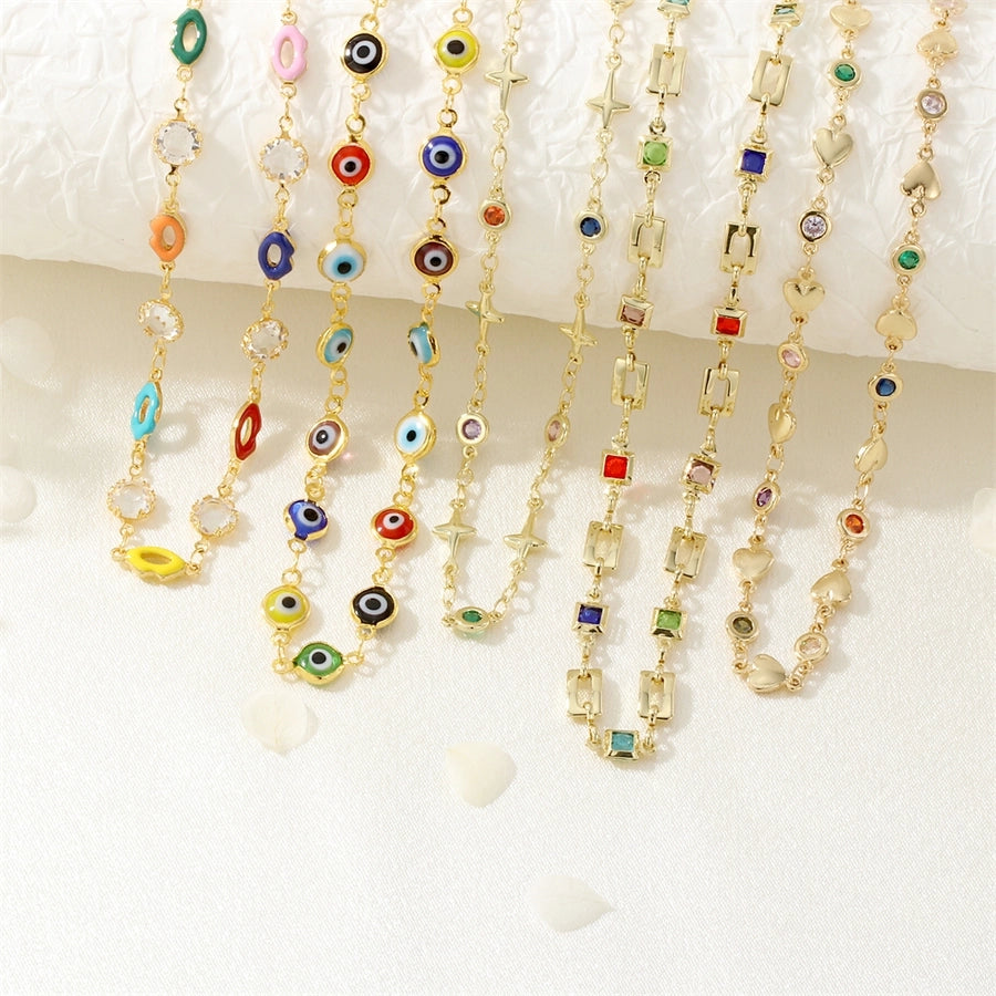 Jewelry IG Style Facial Features Eye  Face Copper Zircon Enamel Inlay Bracelets Necklace