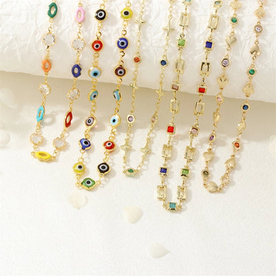 Jewelry IG Style Facial Features Eye  Face Copper Zircon Enamel Inlay Bracelets Necklace