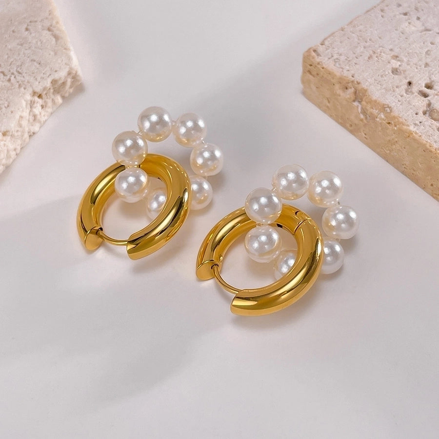 1 Pair French Style Geometric Pearl chain 304 Stainless Steel 18K Gold Plated Drop Earrings