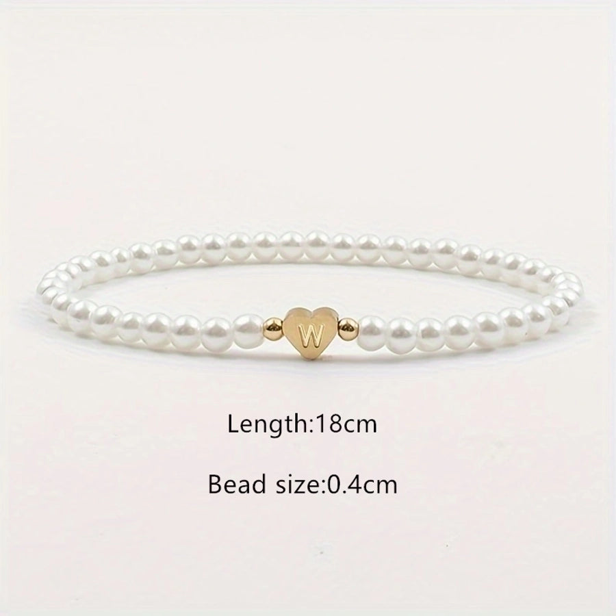 Elegant Simple Style Letter Heart Shape 304 Stainless Steel Artificial Pearl Bracelets In Bulk