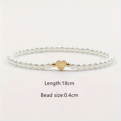 Elegant Simple Style Letter Heart Shape 304 Stainless Steel Artificial Pearl Bracelets In Bulk