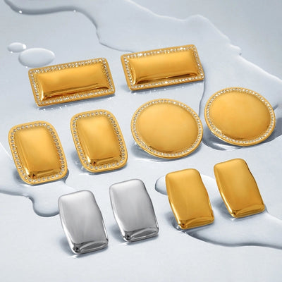 1 Piece IG Style Exaggerated Round Rectangle Plating Inlay 304 Stainless Steel Rhinestones 18K Gold Plated Ear Studs