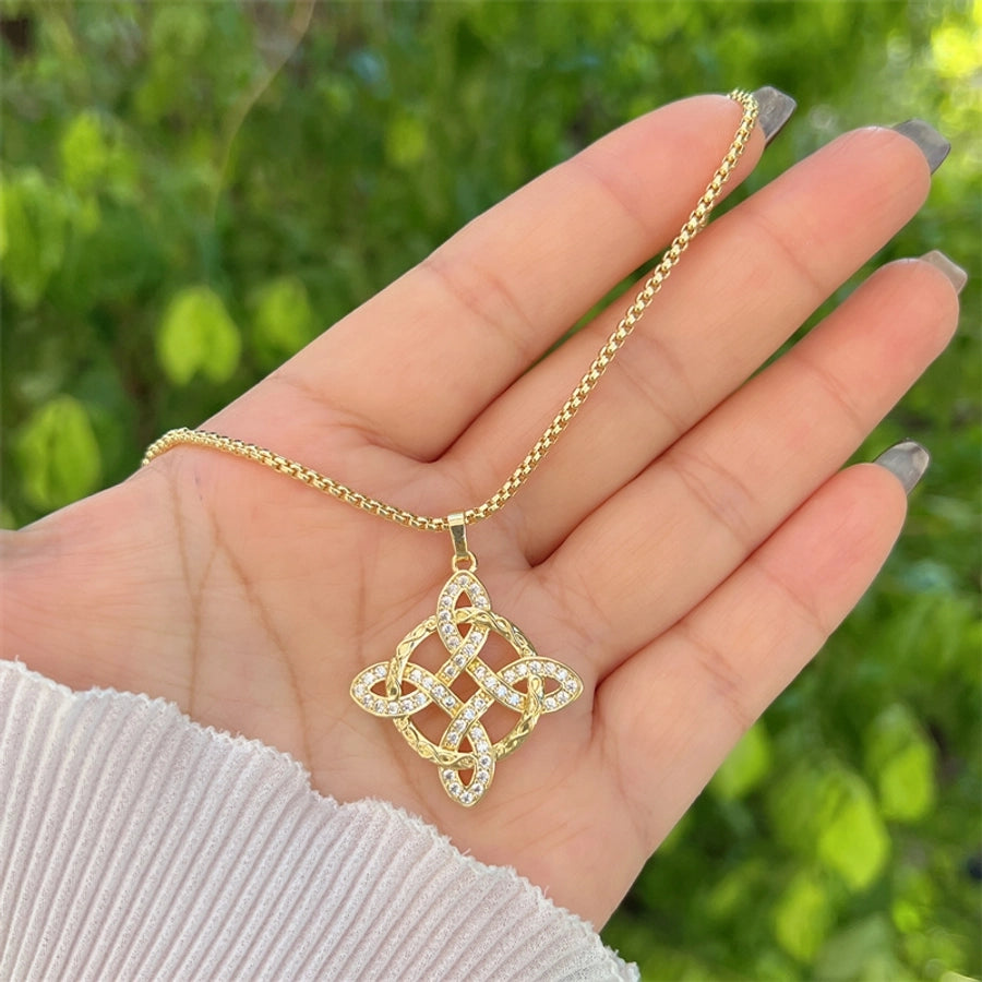 Copper 18K Gold Plated Inlay Geometric Zircon Pendant Necklace