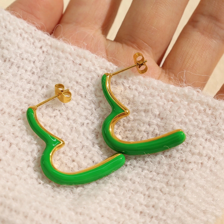 1 Pair IG Style Geometric Polishing Enamel Plating 304 Stainless Steel 18K Gold Plated Ear Studs