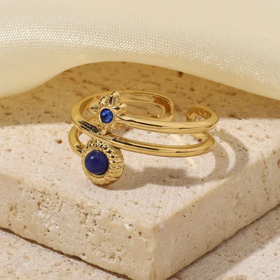 Wholesale Jewelry Retro French Style Simple Style Geometric Titanium Steel Natural Stone Plating Open Rings