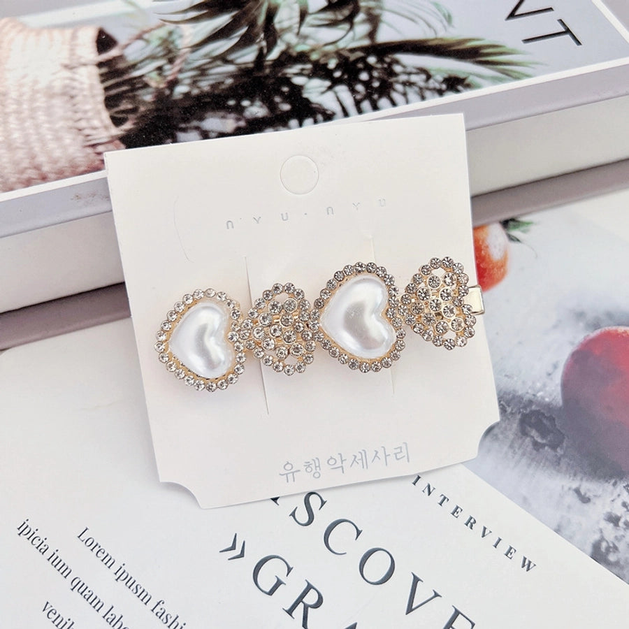 fashion heart shape alloy inlay artificial pearls rhinestones hair clip 1 pair