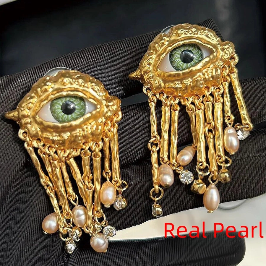 Devil Eye Earrings Evil Eye Earrings Evil Eye ring personality tassel Eye ear clip ear studs