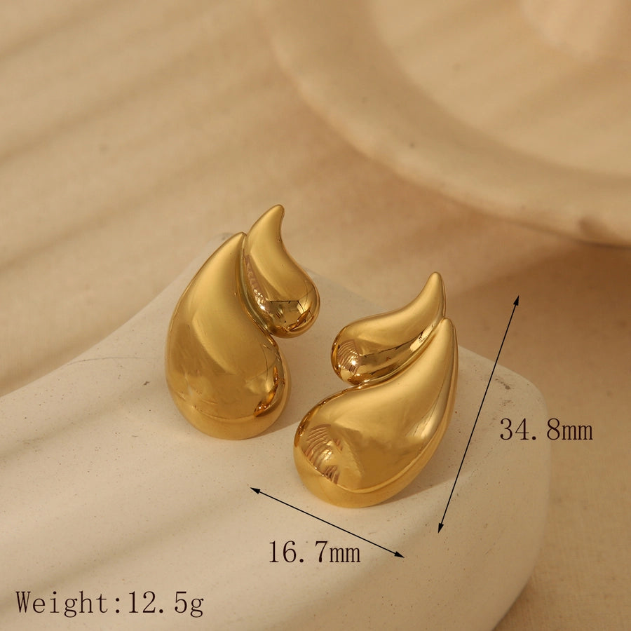 1 Pair Vintage Style Classic Style Water Droplets Mixed Metal Plating 304 Stainless Steel 18K Gold Plated Ear Studs