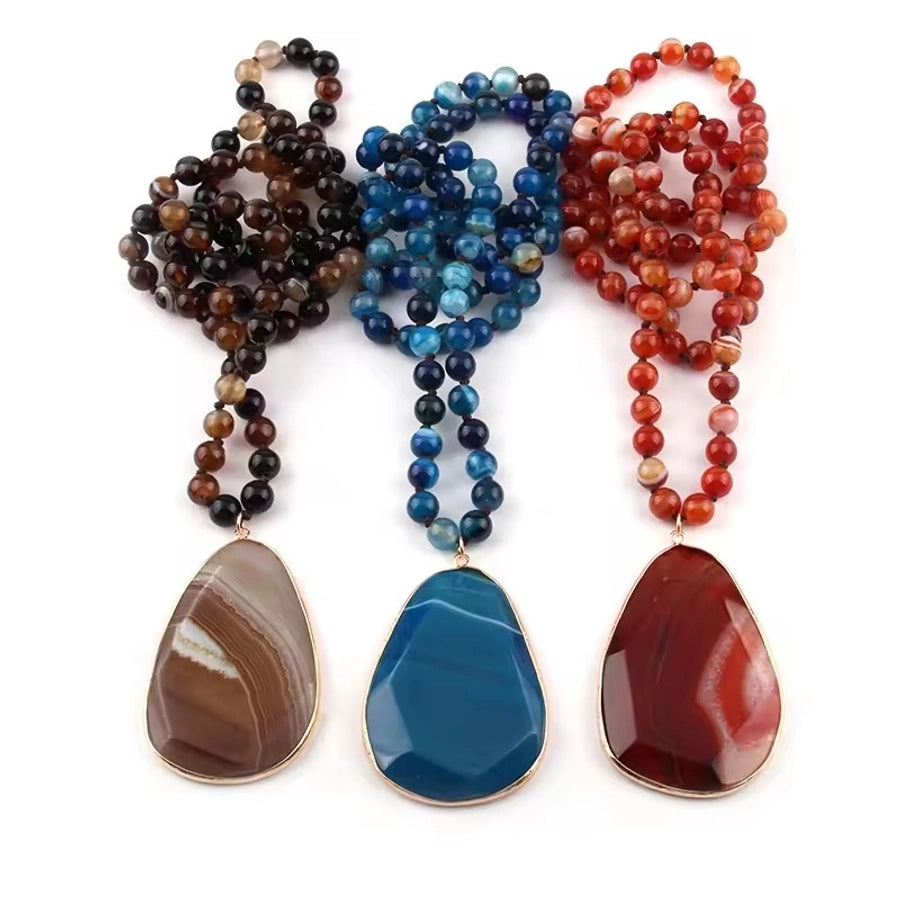 Retro Geometric natural stone Beaded Chain Pendant Necklace In Bulk