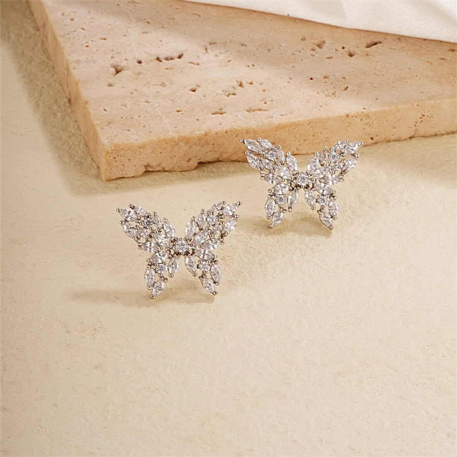 1 Pair Japanese Style Simple Style Shiny Butterfly Three-dimensional Inlay Copper Zircon K Gold Plated Ear Studs