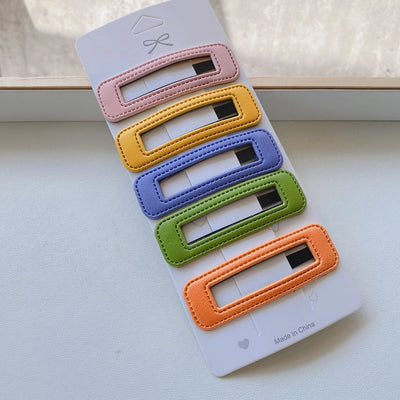 sweet geometric pu leather hair clip 5 pieces