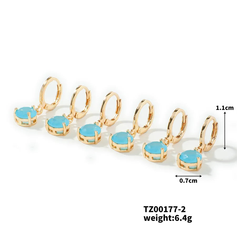 1 Set 1 Pair Elegant Round Inlay Copper Zircon K Gold Plated Drop Earrings