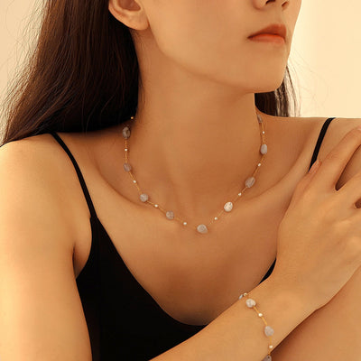 New Natural Stone Clavicle Necklace Light Luxury Bracelet  Hot Selling Stainless Steel Jewelry Set