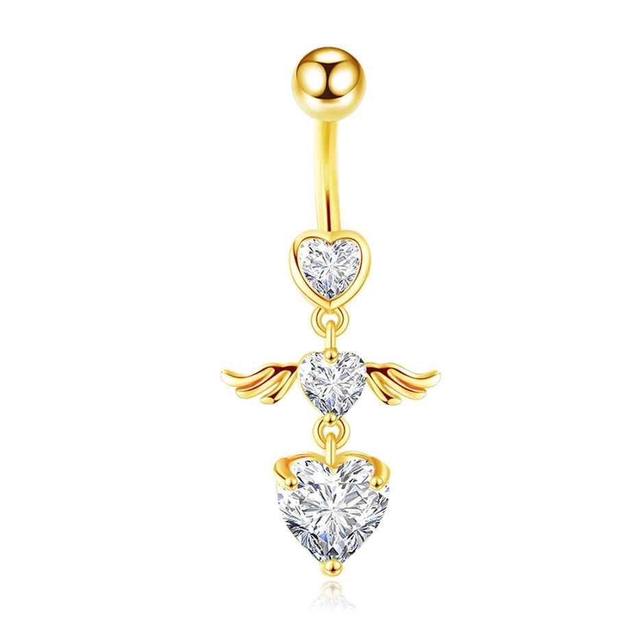 1 Piece Belly Rings Simple Style Shiny Round Heart Shape Bow Knot 316L Stainless Steel  Inlay Zircon