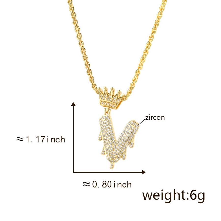 Copper Hemp flowers chain 18K Gold Plated Letter Zirconia Pendant Necklace