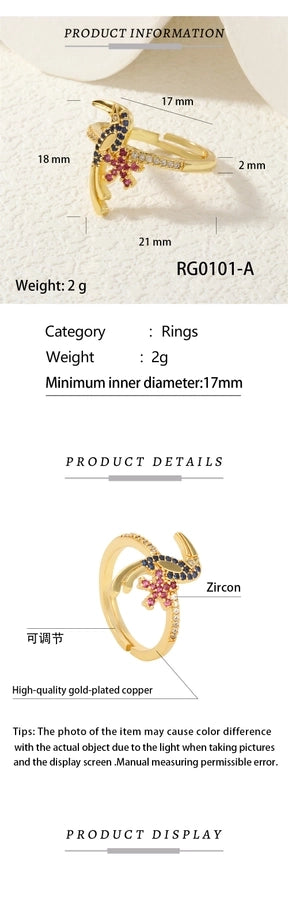 Jewelry Retro Classic Style Bird Copper Zircon Adjustable Ring