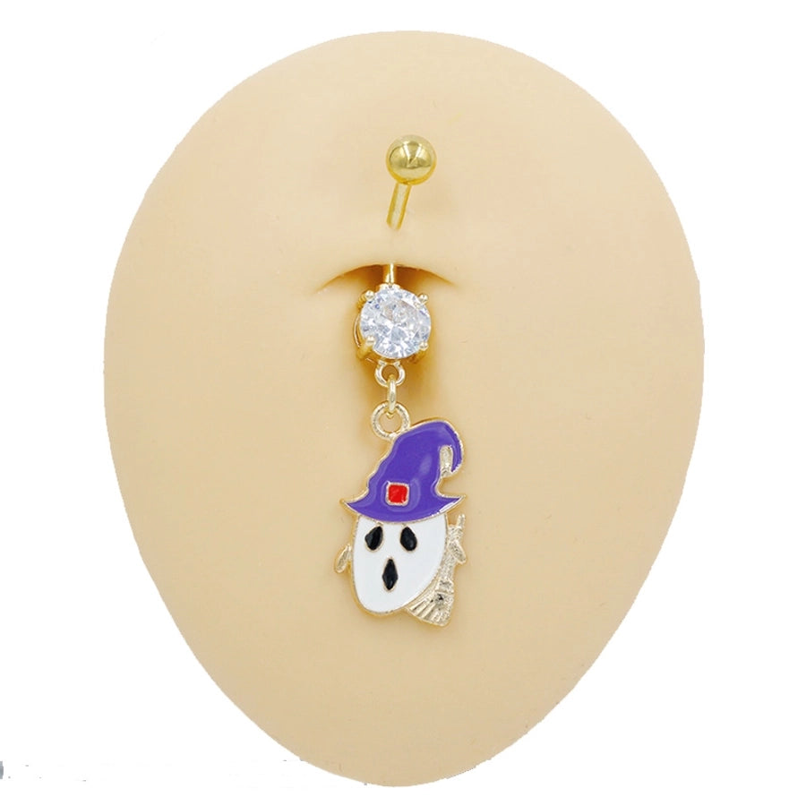 1 Piece Belly Rings Rock Punk Pumpkin Bat Skull 316 Stainless Steel  Alloy Epoxy Inlay Rhinestones Zircon Gold Plated