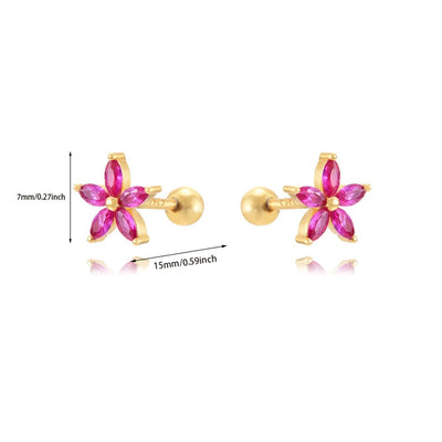 1 Pair Sweet Shiny Flower Inlay Copper Zircon 24K Gold Plated Ear Studs