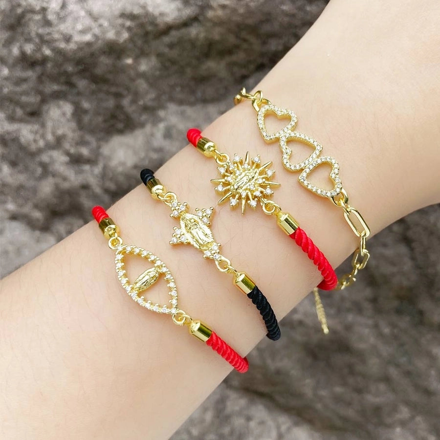 Copper 18K Gold Plated Inlay Virgin Mary Heart Shape Eye Zircon Bracelets