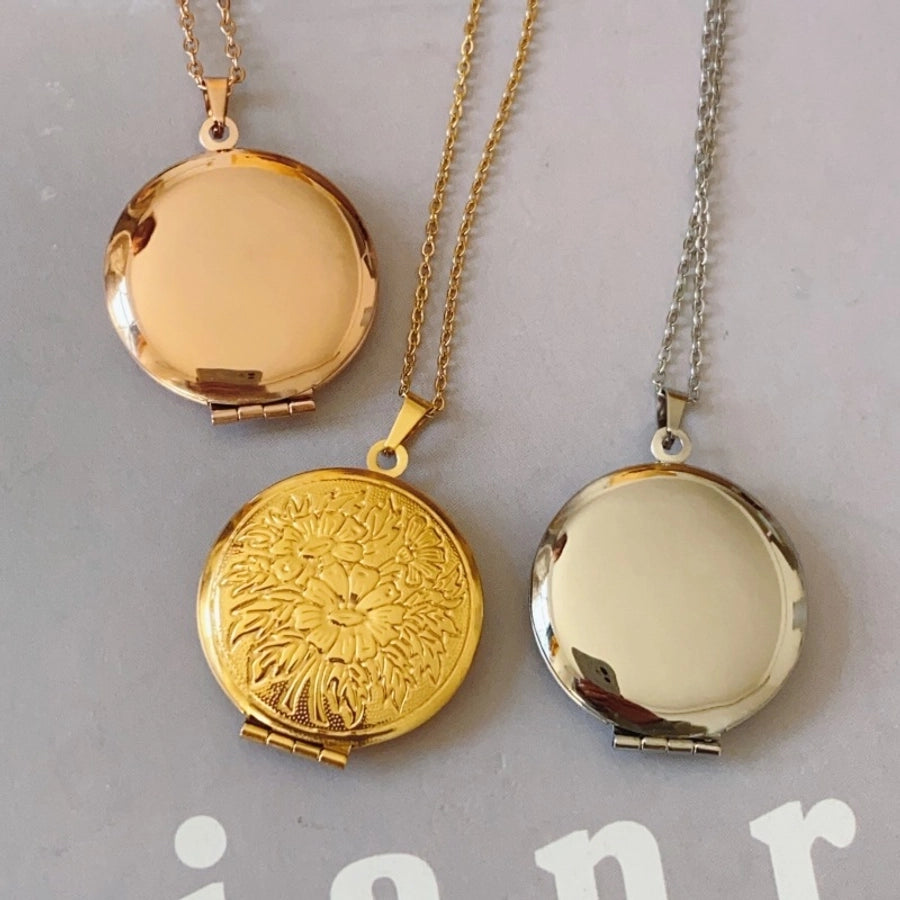 Jewelry IG Style Round Flower 316 Stainless Steel  18K Gold Plated Rose Gold Plated White Gold Plated Plating Locket Necklace