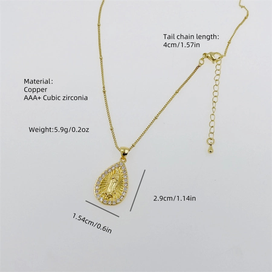 Copper 18K Gold Plated Inlay Virgin Mary Zircon Pendant Necklace