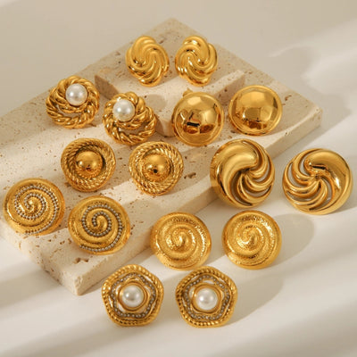 1 Pair IG Style Classic Style Thread 304 Stainless Steel Titanium Steel 18K Gold Plated Ear Studs