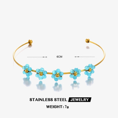 IG Style Flower 304 Stainless Steel 18K Gold Plated Zircon Bangle In Bulk