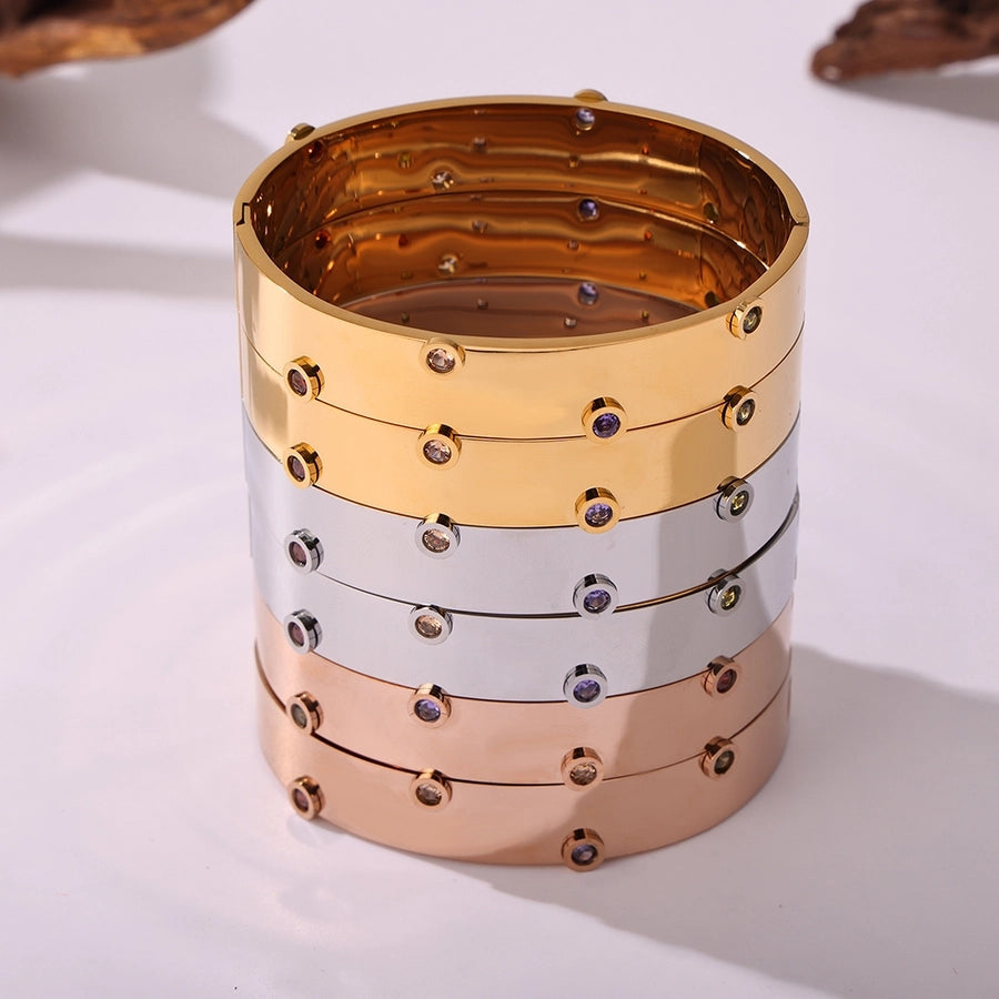 Elegant Glam Round 304 Stainless Steel 18K Gold Plated Zircon Bangle In Bulk